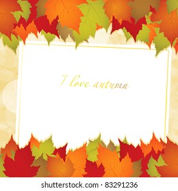 Autumn background with leaves and a greeting card