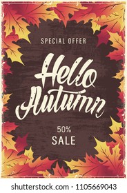 Autumn background with leaves. Hello autumn. Vector illustration