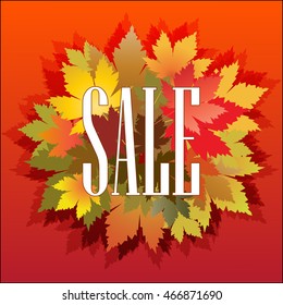 Autumn background with leaves and lettering. Back to school Sale. Vector illustration. Poster Autumn sale.