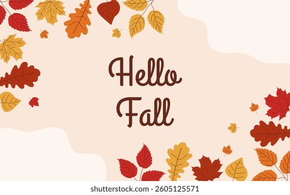 Autumn background with leaves and lettering. Autumn banner. Autumn concept. 