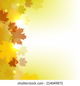 Autumn background with leaves and light effect/design with place for your content or creative editing/vector illustration