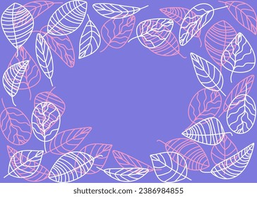 Autumn background from leaves. Lilac background from leaf outlines, line art. Vector illustration.