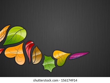 autumn background, leaves on the dark texture