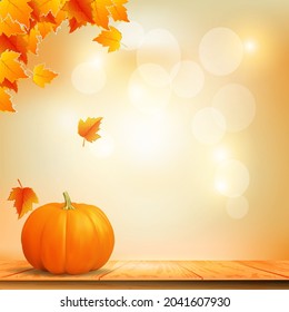 Autumn background with Autumn Leaves on the table.