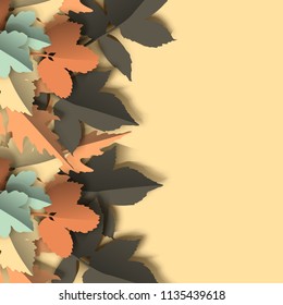 Autumn background with leaves. Paper cut style vector illustration.