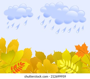 Autumn background with leaves and rain. vector illustration