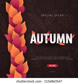 Autumn Background with leaves for shopping sale or promo poster and frame leaflet or web banner. Vector illustration template