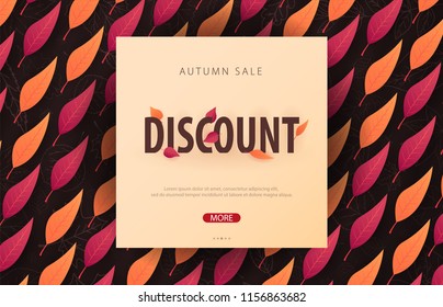 Autumn Background with leaves for shopping sale or promo poster and frame leaflet or web banner. Vector illustration template