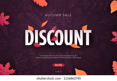 Autumn Background with leaves for shopping sale or promo poster and frame leaflet or web banner. Vector illustration template