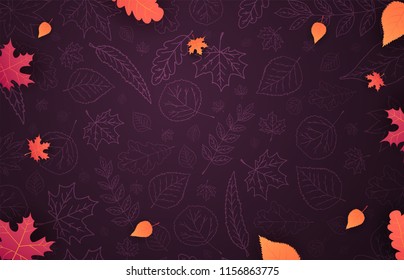 Autumn Background with leaves for shopping sale or promo poster and frame leaflet or web banner. Vector illustration template