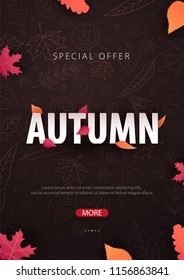 Autumn Background with leaves for shopping sale or promo poster and frame leaflet or web banner. Vector illustration template