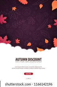 Autumn Background with leaves. For shopping sale, promo poster and frame leaflet, web banner. Vector illustration template