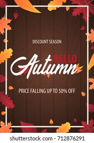 Autumn Background with leaves for shopping sale or promo poster and frame leaflet or web banner. Vector illustration template