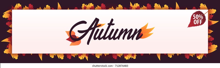 Autumn Background with leaves for shopping sale or promo poster and frame leaflet or web banner. Vector illustration template