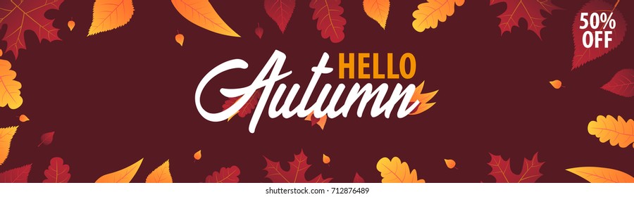 Autumn Background with leaves for shopping sale or promo poster and frame leaflet or web banner. Vector illustration template