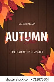 Autumn Background with leaves for shopping sale or promo poster and frame leaflet or web banner. Vector illustration template