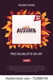 Autumn Background with leaves for shopping sale or promo poster and frame leaflet or web banner. Vector illustration template