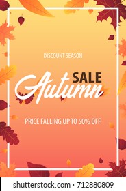 Autumn Background with leaves for shopping sale or promo poster and frame leaflet or web banner. Vector illustration template