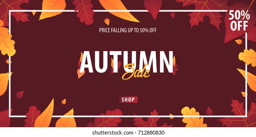 Autumn Background with leaves for shopping sale or promo poster and frame leaflet or web banner. Vector illustration template