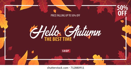 Autumn Background with leaves for shopping sale or promo poster and frame leaflet or web banner. Vector illustration template
