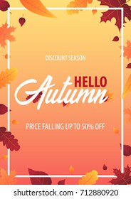 Autumn Background with leaves for shopping sale or promo poster and frame leaflet or web banner. Vector illustration template
