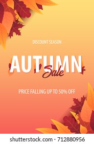 Autumn Background with leaves for shopping sale or promo poster and frame leaflet or web banner. Vector illustration template