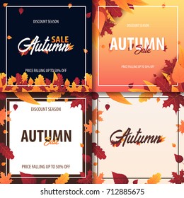 Autumn Background with leaves for shopping sale or promo poster and frame leaflet or web banner. Vector illustration template