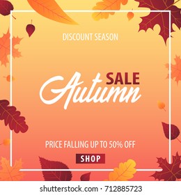 Autumn Background with leaves for shopping sale or promo poster and frame leaflet or web banner. Vector illustration template
