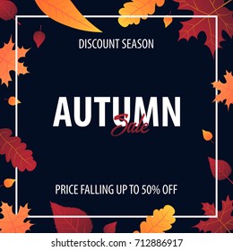 Autumn Background with leaves for shopping sale or promo poster and frame leaflet or web banner. Vector illustration template