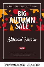 Autumn Background with leaves for shopping sale or promo poster and frame leaflet or web banner. Vector illustration template