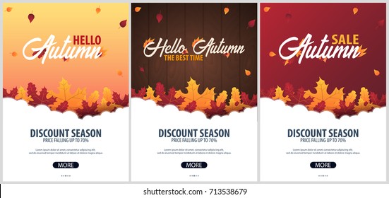 Autumn Background with leaves for shopping sale or promo poster and frame leaflet or web banner. Vector illustration template