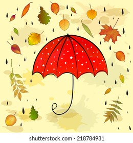 autumn background with leaves and umbrella vector