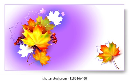 Autumn background with leaves. Vector maple leaf. Vector rowanberry. Back to school.Teacher's Day card.