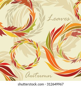 Autumn background of leaves and wreaths