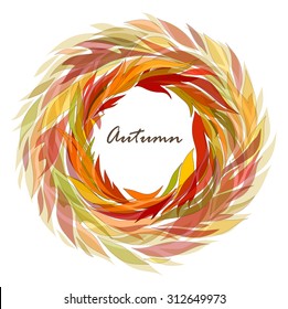 Autumn background of leaves and wreaths