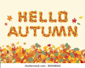 Autumn background with letters of yellow leaves