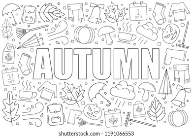 Autumn background from line icon. Linear vector pattern. Vector illustration