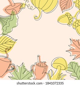 Autumn background in linear style with mushrooms.