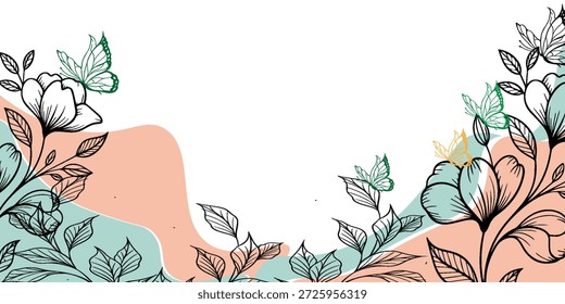 Fundo de outono em estilo linear com uma abóbora, uma bolota e algumas folhas. Sobre um fundo rosa
