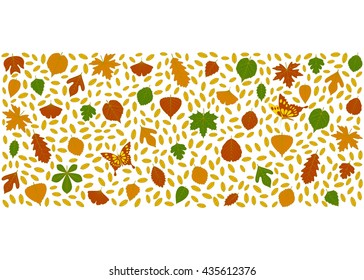 Autumn  background made of different tree leaves. Various elements for design. Cartoon vector illustration. 