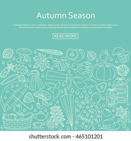 Autumn background made of many line icons. Vector illustration.