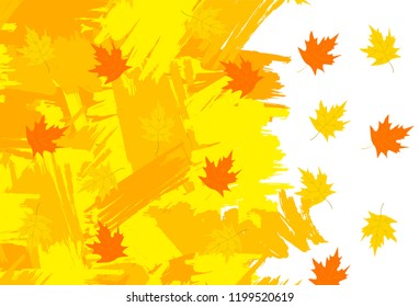 Autumn background with maple leaves and  brush strokes. Vector illustration