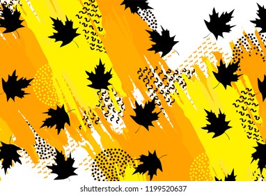 Autumn background with maple leaves and  brush strokes. Vector illustration