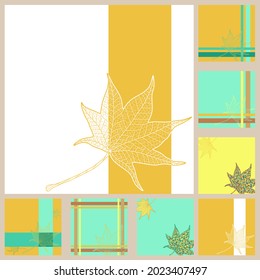 Autumn background with maple leaves. Cozy wallpaper for autumn mood. Abstract concept for poster, card, flayer, cover, banner or other use. Vector set.