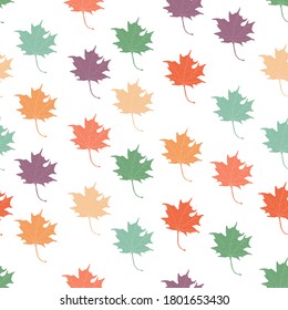 Herbsthintergrund mit Ahornblättern für Flyer, Webbanner und soziale Medien.
Der mehrfarbige Herbst hinterlässt ein nahtloses Muster mit Textur. Stilvoller Hintergrund, Stoffdesign oder Verpackungspapier.