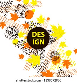 Autumn background with maple leaves and geometric figures. Vector illustration