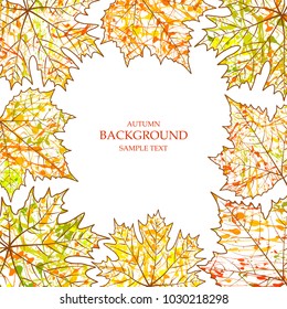 Autumn background, maple leaves  and paint splashes, drops, blots