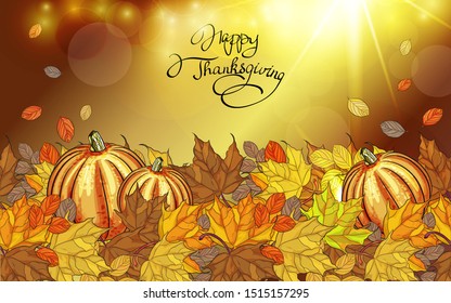 Autumn background with maple leaves and pumpkin. Suitable for greeting cards, harvest festival, thanksgiving, birthday, wedding, big sale, discount, promotions, product labels
