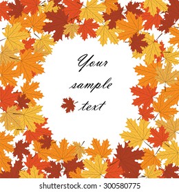 Autumn background with maple leaves text in center. Vector