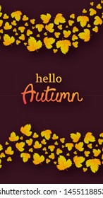 Autumn background with maple yellow leaves and place for text.  Stories banner design for fall season banner or poster. Vector illustration